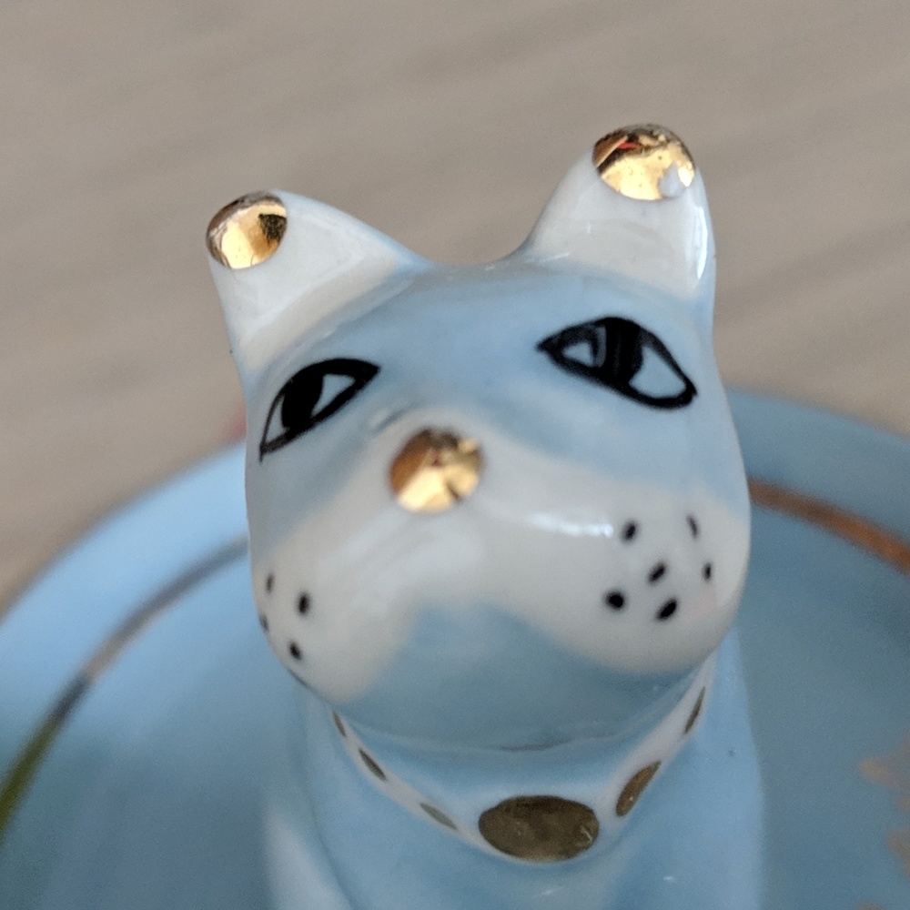 Anthropologie Blue Dog Frenchie Trinket Rink Dish